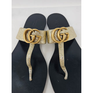 Gucci Double G gold leather thong sandals, 38.5 EU