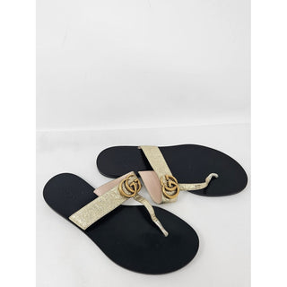 Gucci Double G gold leather thong sandals, 38.5 EU