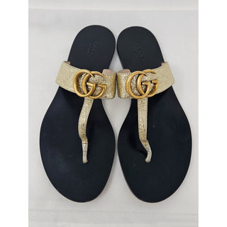 Gucci Double G gold leather thong sandals, 38.5 EU