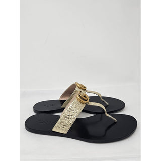 Gucci Double G gold leather thong sandals, 38.5 EU