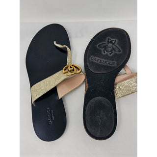 Gucci Double G gold leather thong sandals, 38.5 EU