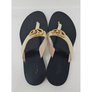 Gucci Double G gold leather thong sandals, 38.5 EU