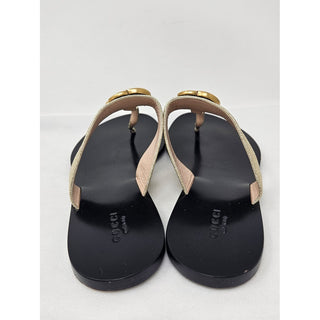 Gucci Double G gold leather thong sandals, 38.5 EU