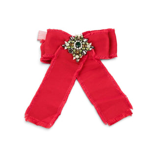 Authentic Gucci Red Grosgrain Bow Brooch Pin w/ Crystals