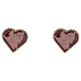 Chanel Gold-tone Interlocking CC Heart Stud Earrings