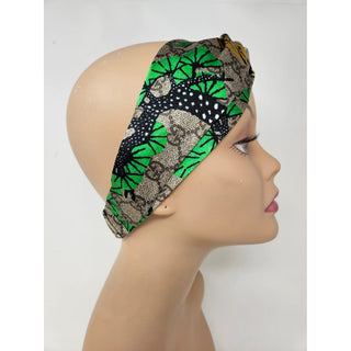 Gucci Beige green GG Monogram print silk headband M sz