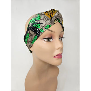 Gucci Beige green GG Monogram print silk headband M sz