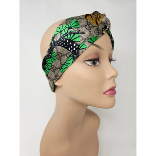 Gucci Beige green GG Monogram print silk headband M sz