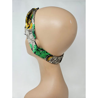 Gucci Beige green GG Monogram print silk headband M sz