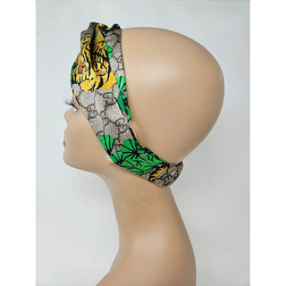 Gucci Beige green GG Monogram print silk headband M sz