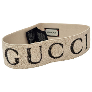 Gucci ivory Monogram print elastic headband M sz