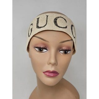 Gucci ivory Monogram print elastic headband M sz