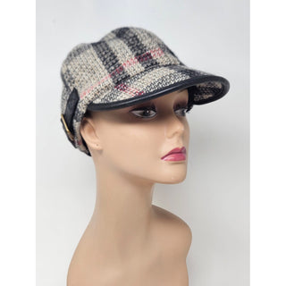 Burberry Grey Multicolor Check Print Newsboy Hat M sz