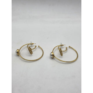 Chanel Gold-tone 2020 Faux Pearl Interlocking Hoop Earrings