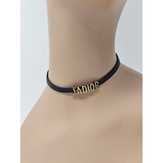 Dior Gold-tone Black Leather J'adior charm choker