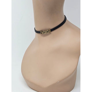 Dior Gold-tone Black Leather J'adior charm choker