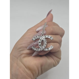 Chanel Silver-tone Strass Interlocking Pendant Necklace