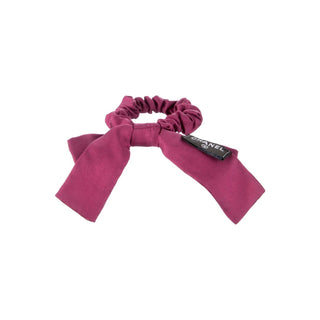 Authentic Chanel 2023 Silk Bow Scrunchie – Purple Logo Print