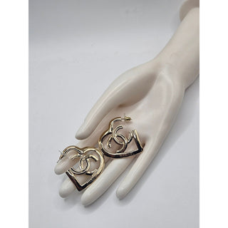 AUTH NEW Chanel Gold-tone 2022 Interlocking CC Heart Drop Earrings