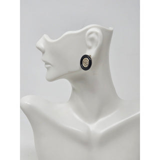 Chanel Gold-tone Black Enamel Interlocking CC Stud Earrings