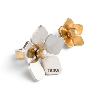 Authentic Fendi Two-Tone Flower Cocktail Ring – Size 7