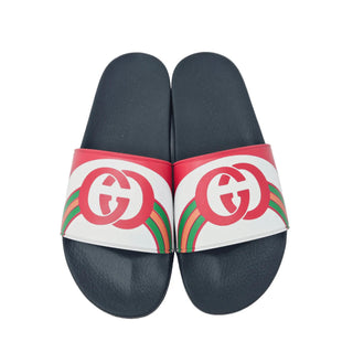 AUTH NEW Gucci Red multicolor signature GG logo rubber sandals 40 sz
