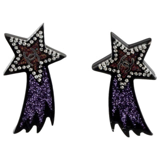 Chanel Glitter Crystal Embellished Interlocking CC Star Earrings