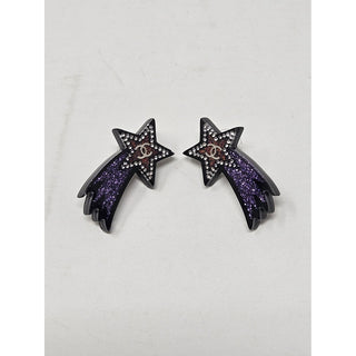 Chanel Glitter Crystal Embellished Interlocking CC Star Earrings