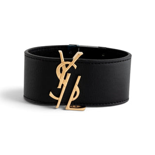Authentic Saint Laurent YSL Logo Leather Monogram Wrap Bracelet M