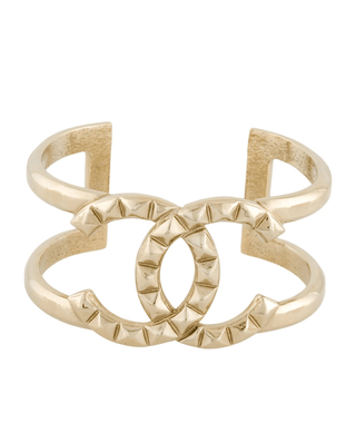 Chanel Gold-tone Wide Textured CC Logo Cuff Bracelet