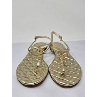 Chanel Metallic Gold Leather Interlocking CC Thong Sandals 39.5 EU