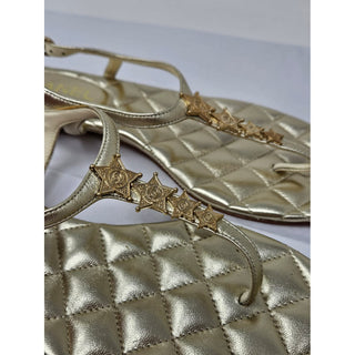 Chanel Metallic Gold Leather Interlocking CC Thong Sandals 39.5 EU