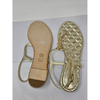 Chanel Metallic Gold Leather Interlocking CC Thong Sandals 39.5 EU