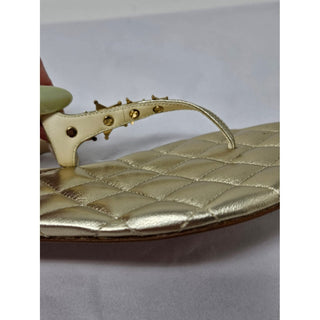 Chanel Metallic Gold Leather Interlocking CC Thong Sandals 39.5 EU