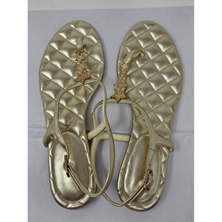 Chanel Metallic Gold Leather Interlocking CC Thong Sandals 39.5 EU