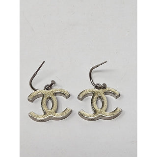 Chanel Interlocking CC Silver-tone Crystal Logo Earrings