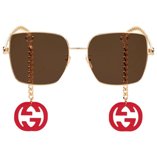 Eye catching Gucci gold-tone chain GG logo charm sunglasses