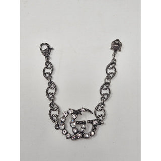 Gucci Silver-toned crystal GG charm chain-link bracelet