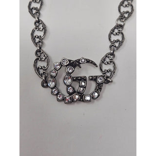 Gucci Silver-toned crystal GG charm chain-link bracelet