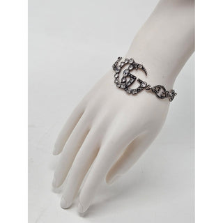 Gucci Silver-toned crystal GG charm chain-link bracelet