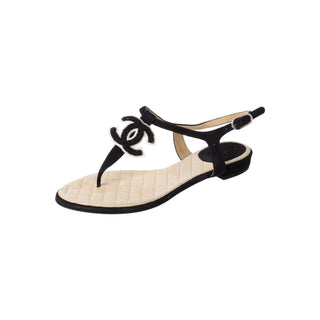 Chanel Interlocking CC Logo Suede T-Strap Sandals 37 sz