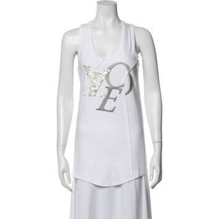 Louis Vuitton White LV sequin logo sleeveless top M sz