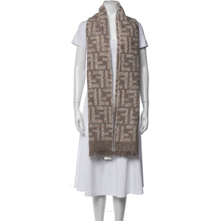 Authentic Fendi FF Alpaca Printed Scarf – Neutrals, Fringe