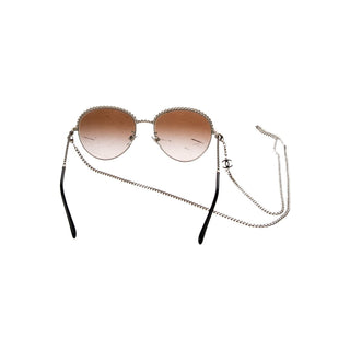 Authentic Chanel Interlocking CC Round Sunglasses Gold Gradient