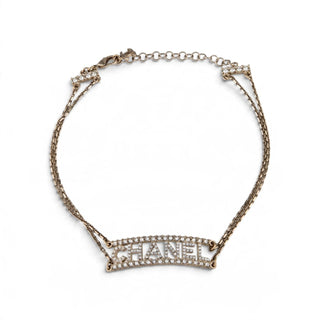 Authentic Chanel 2022 Logo Strass Choker Necklace Gold Choker