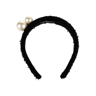 Authentic Chanel Interlocking CC Faux Pearl Tweed Headband Black