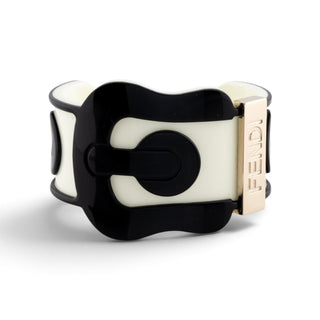 Authentic Fendi Logo Resin Cuff Bracelet – Black & White