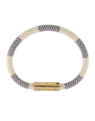 Louis Vuitton Signature White Blue Damier Leather Keep It Bracelet