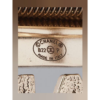 Chanel Goldtone Metal Crystal Logo Printed Hair Claw Clip