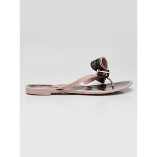 Valentino Beige Black Lace Print Bow Jelly Thong Sandals 38 sz